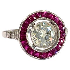 Art Deco Style Diamonds and Rubies Platinum Ring 