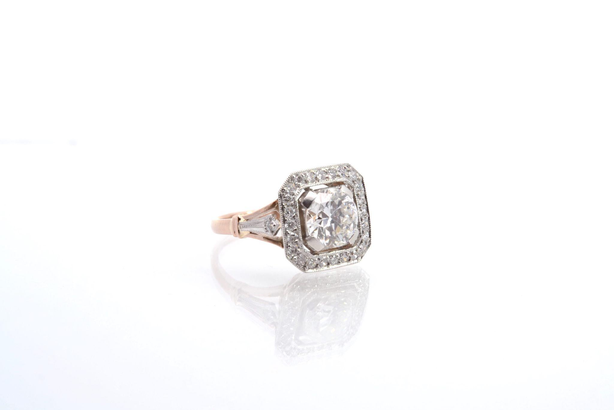 Brilliant Cut Art Deco style diamonds ring in 18k gold platinum