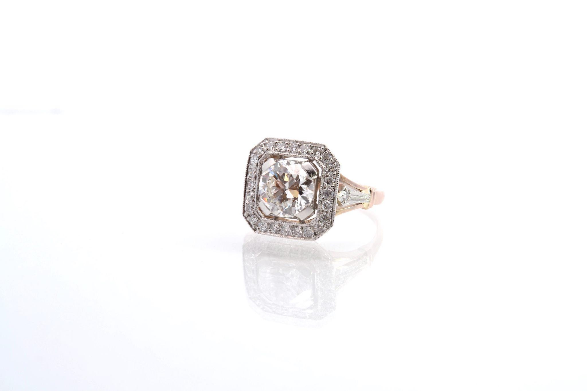 Art Deco style diamonds ring in 18k gold platinum In Good Condition In PARIS, FR