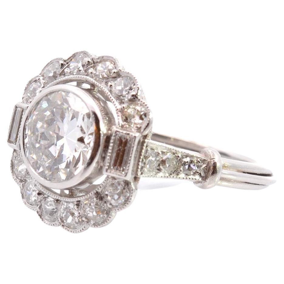 Art Deco style diamonds ring in platinum For Sale