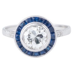Art Deco Style Diamonds Sapphires Paving 18 Carat White Gold Solitaire Ring