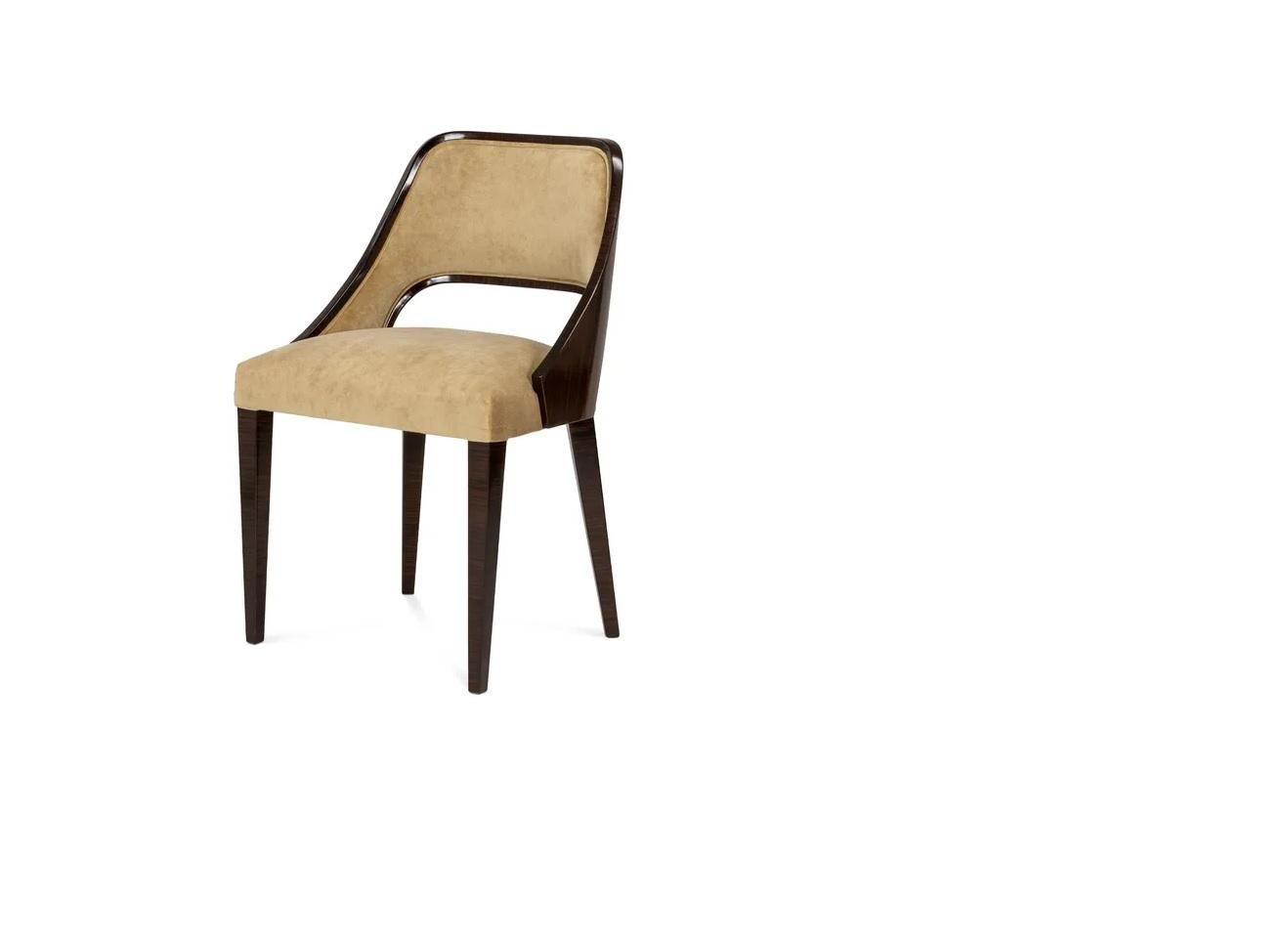 Moderne Chaise de salle à manger de style Art déco avec dossier et pieds en bois d'ébène, lot de 6 en vente
