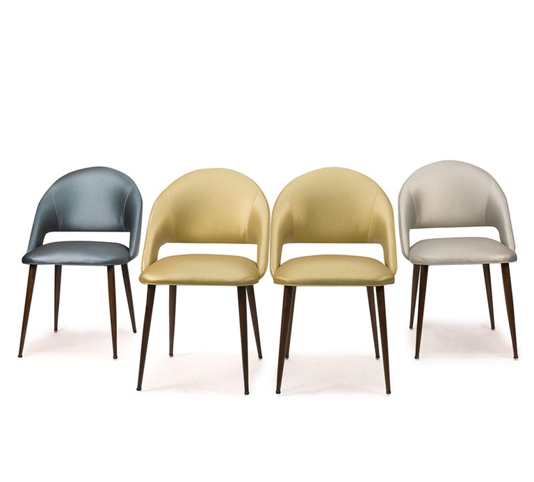 Art Deco Style Dining Chair with Round Legs and Vinyl Upholstery