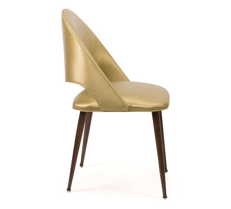 Art Deco Style Dining Chair with Round Legs and Vinyl Upholstery