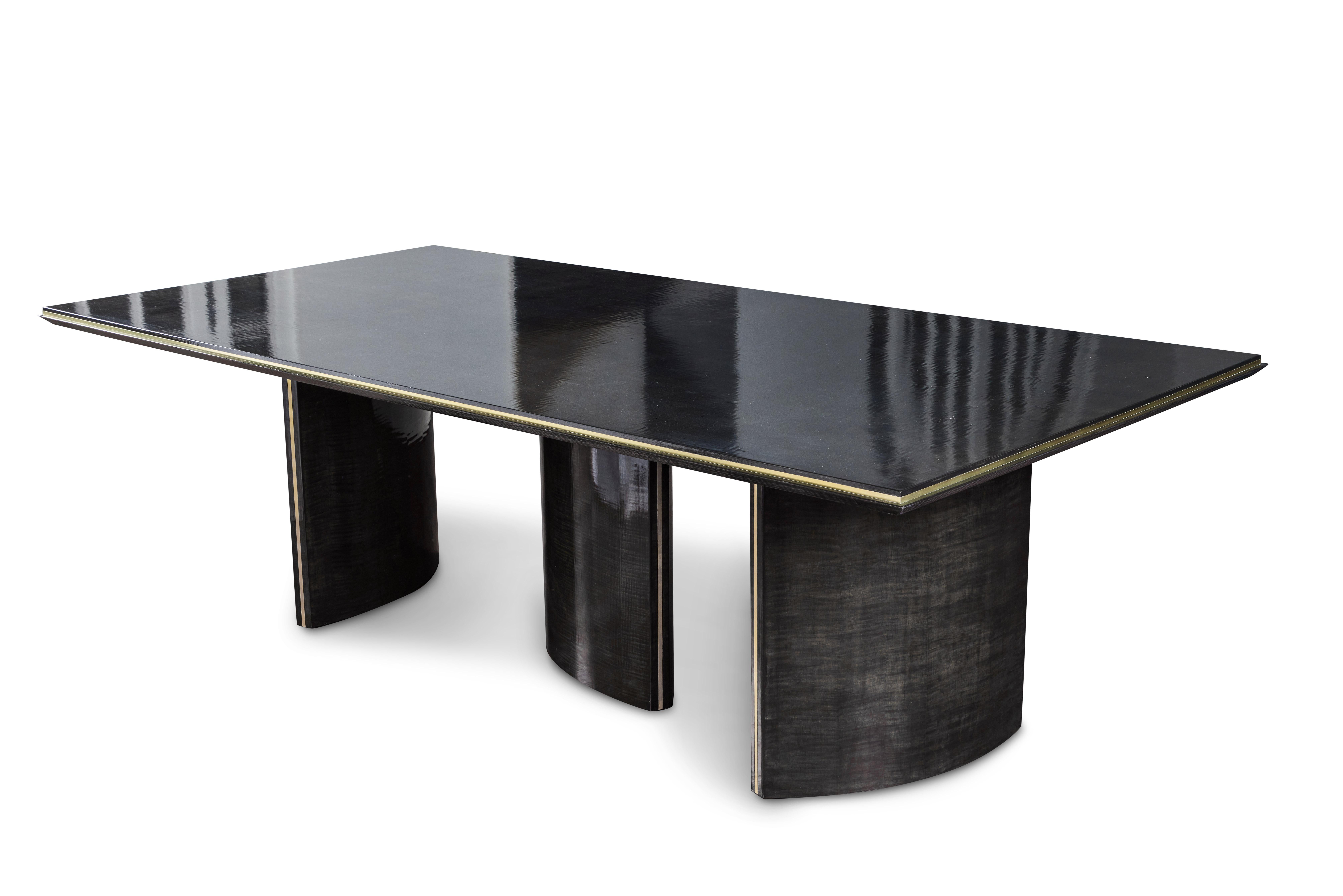 Contemporary Art Deco Style Dining Table of Sycamore and Brass For Sale