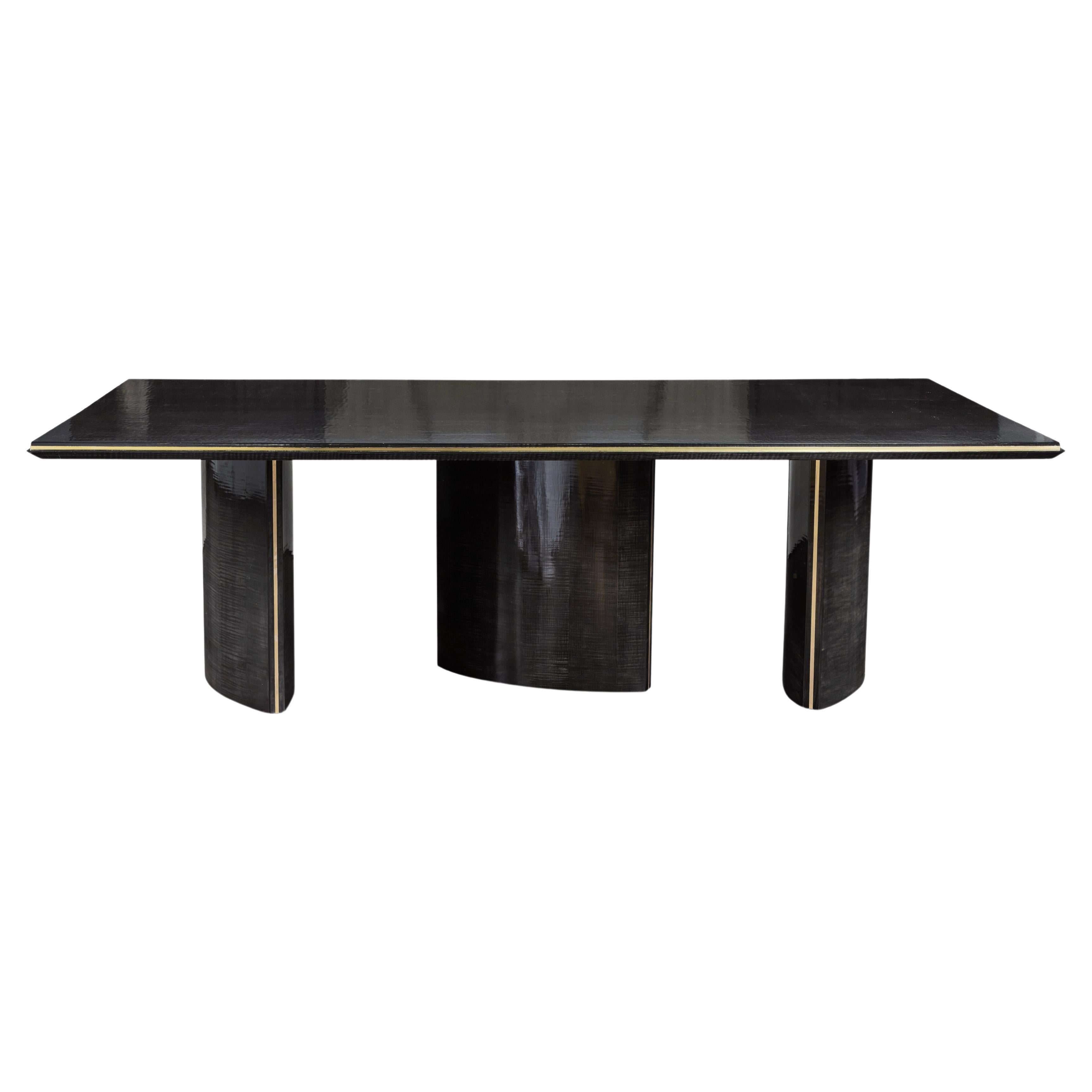 Art Deco Style Dining Table of Sycamore and Brass