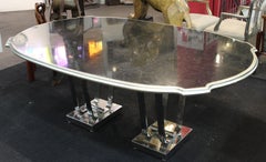 Art Deco Style Dining Table with Silver Border and Chromed Base