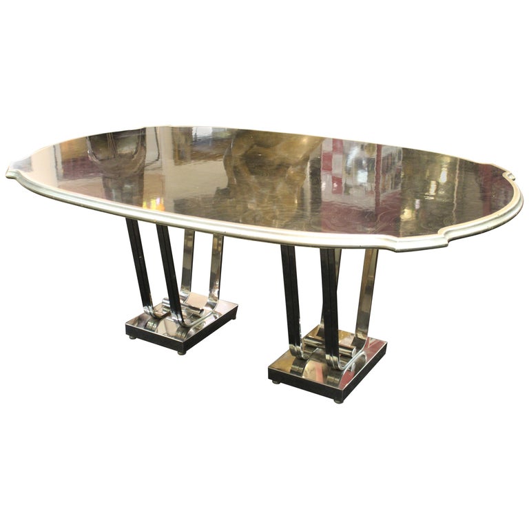 Art Deco Style Dining Table with Silver Border and Chromed Base at 1stDibs