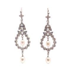 Art Deco Style Double Freshwater Pearl Drop Hook Earrings