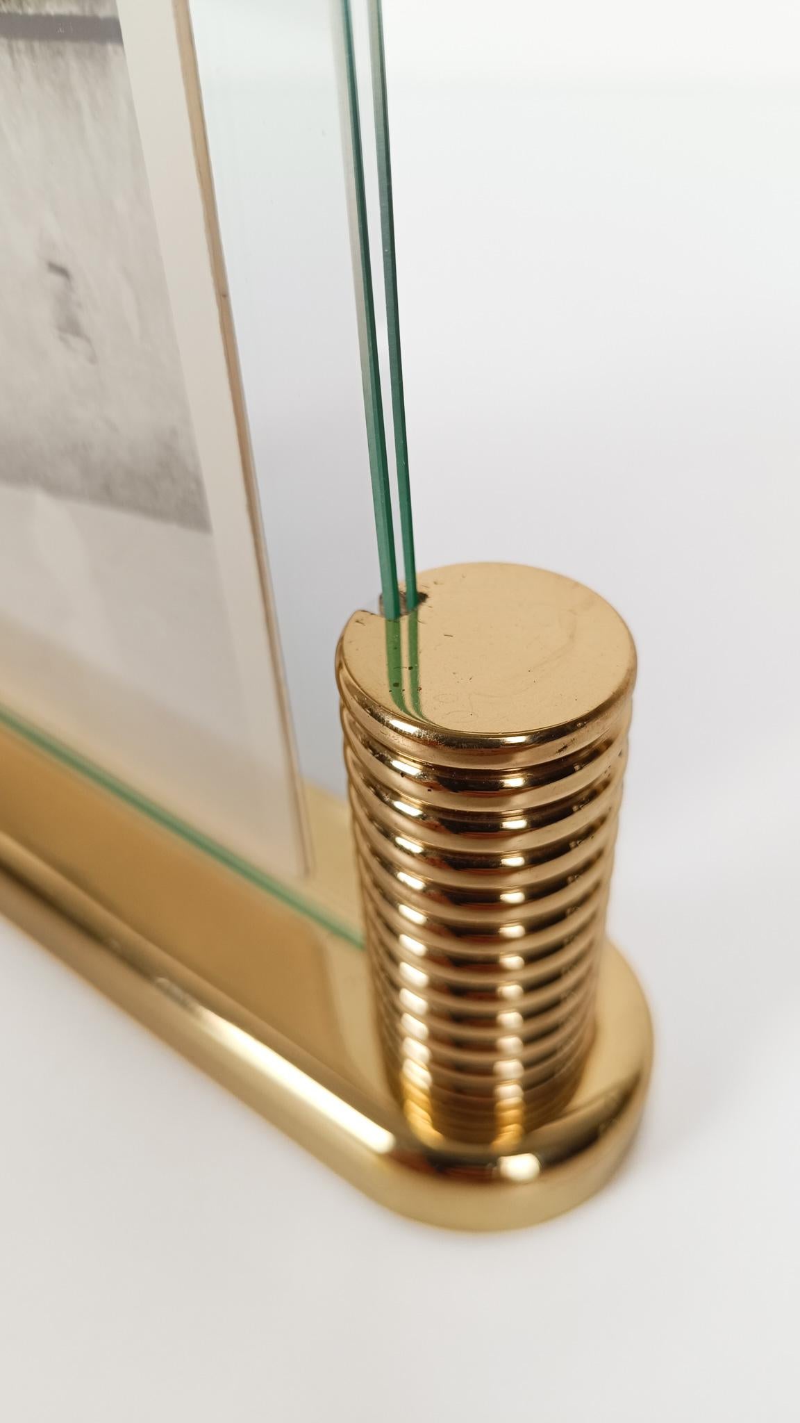 Art Deco Style Double Sided Pictures Frame in gilded Brass & Glass, 80s For Sale 8
