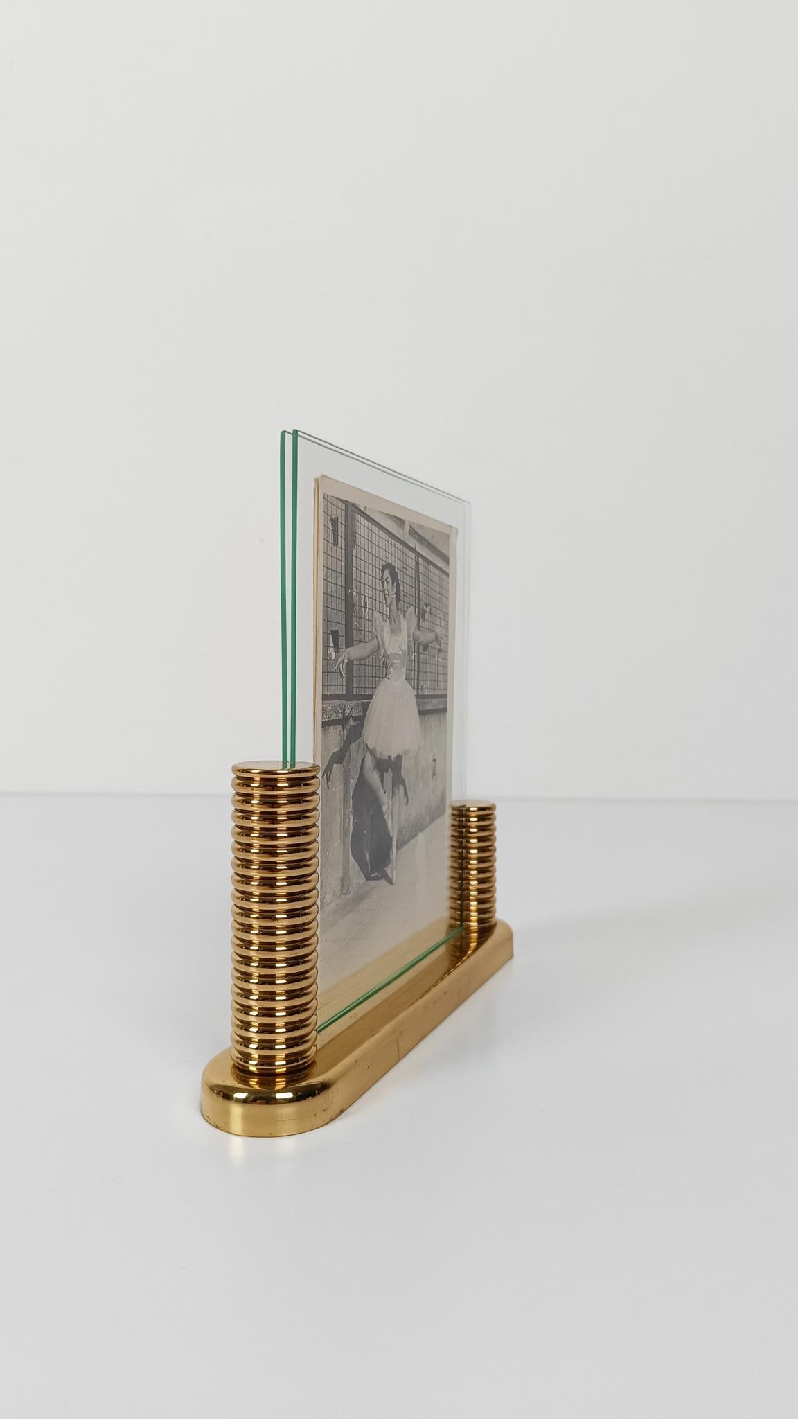 Art Deco Style Double Sided Pictures Frame in gilded Brass & Glass, 80s For Sale 11