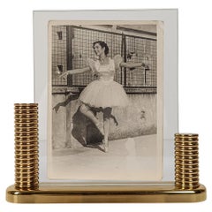 Art Deco Style Double Sided Pictures Frame in gilded Brass & Glass, 80s