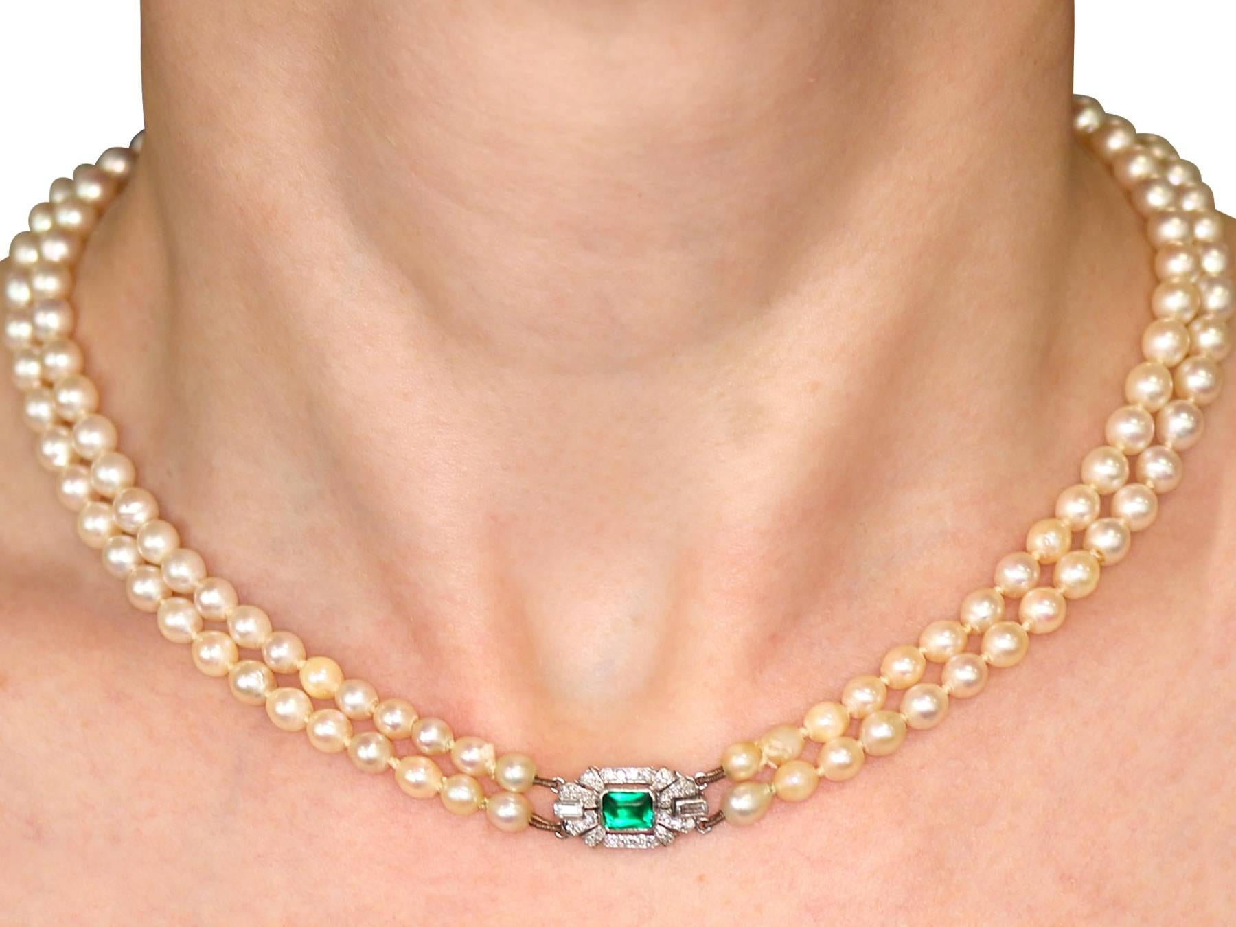 Double Strand Pearl Necklace with White Gold and Diamond Clasp For Sale 1