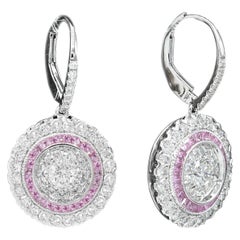 Ohrringe im Art-déco-Stil aus 18 Karat Weißgold mit Diamanten und rosa Saphiren