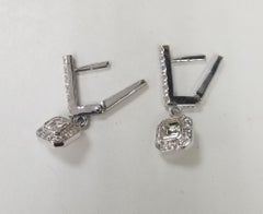 "Art Deco Style" Earrings 14k White Gold with 2 Assher Cut Diamonds in a Halo