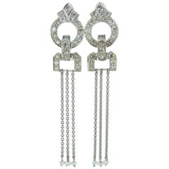 Art Deco Style Earrings Conversion, Diamond and Pearl Chandelier Drops, Platinum