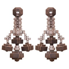 Boucles d'oreilles de style Art déco en or 18 carats, diamants et argent