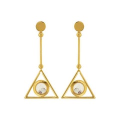 Art Deco Style Earrings with Floating Stones in Gold