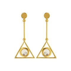 Art Deco Style Earrings with Floating Stones in Gold