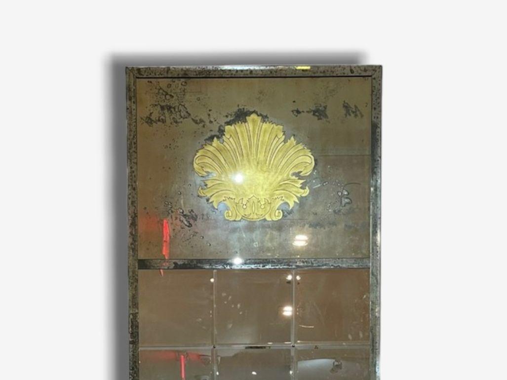 Mid-20th Century Art Deco Style, Eglomise Glass, Beveled Mirror, Monumental Wall Mirrors, 1960s For Sale