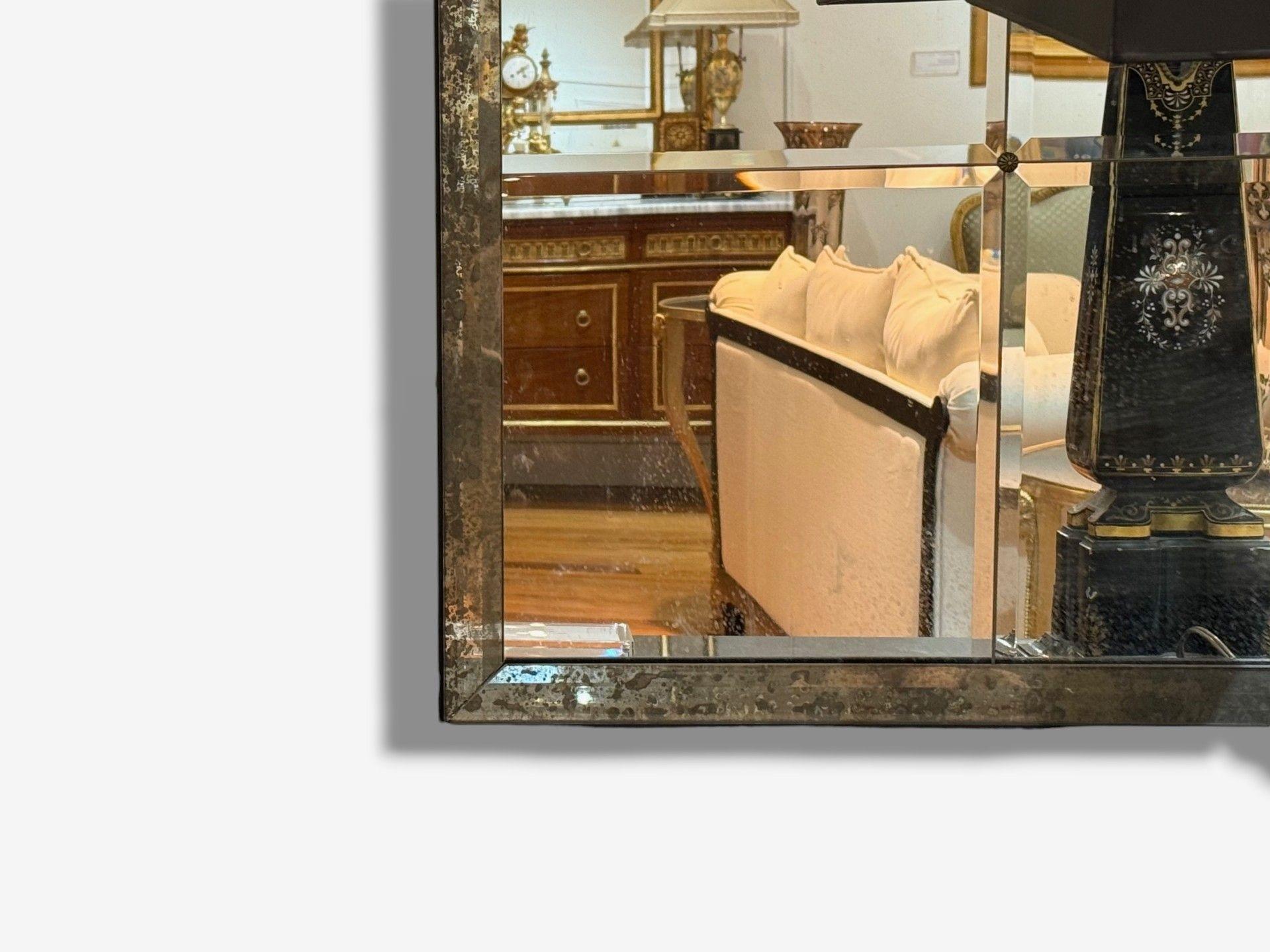 Art Deco Style, Eglomise Glass, Beveled Mirror, Monumental Wall Mirrors, 1960s For Sale 2