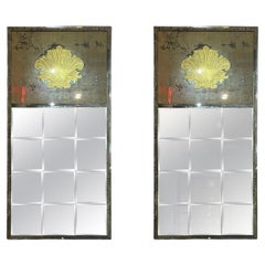 Art Deco Style, Eglomise Glass, Beveled Mirror, Monumental Wall Mirrors, 1960s
