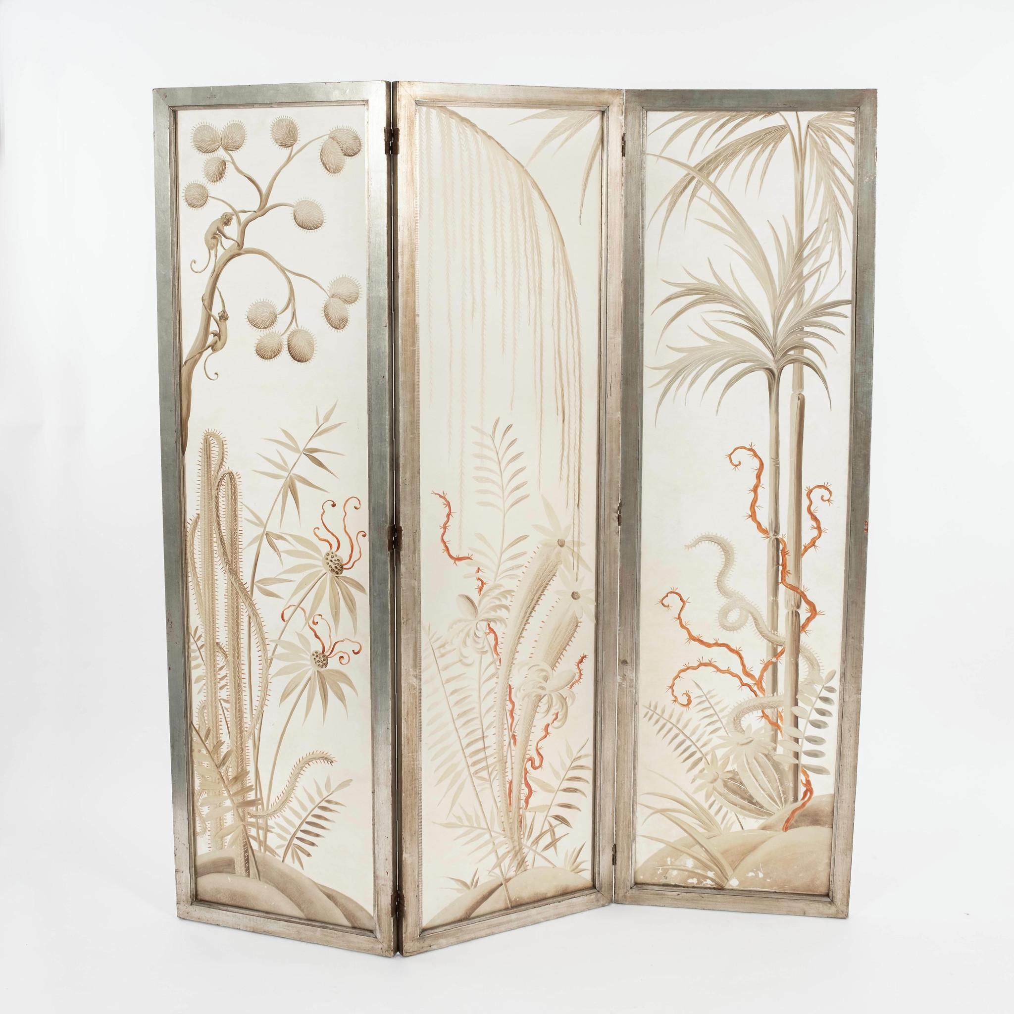 Hand-Painted Art Deco Style Eglomise Screen For Sale