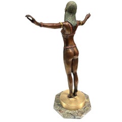 Art Deco Style Egyptian Belly Dancer Bronze Sculpture on Marble Base by Marius