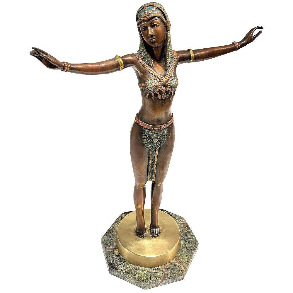 Art Deco Style Egyptian Belly Dancer Bronze Sculpture on Marble Base by Marius