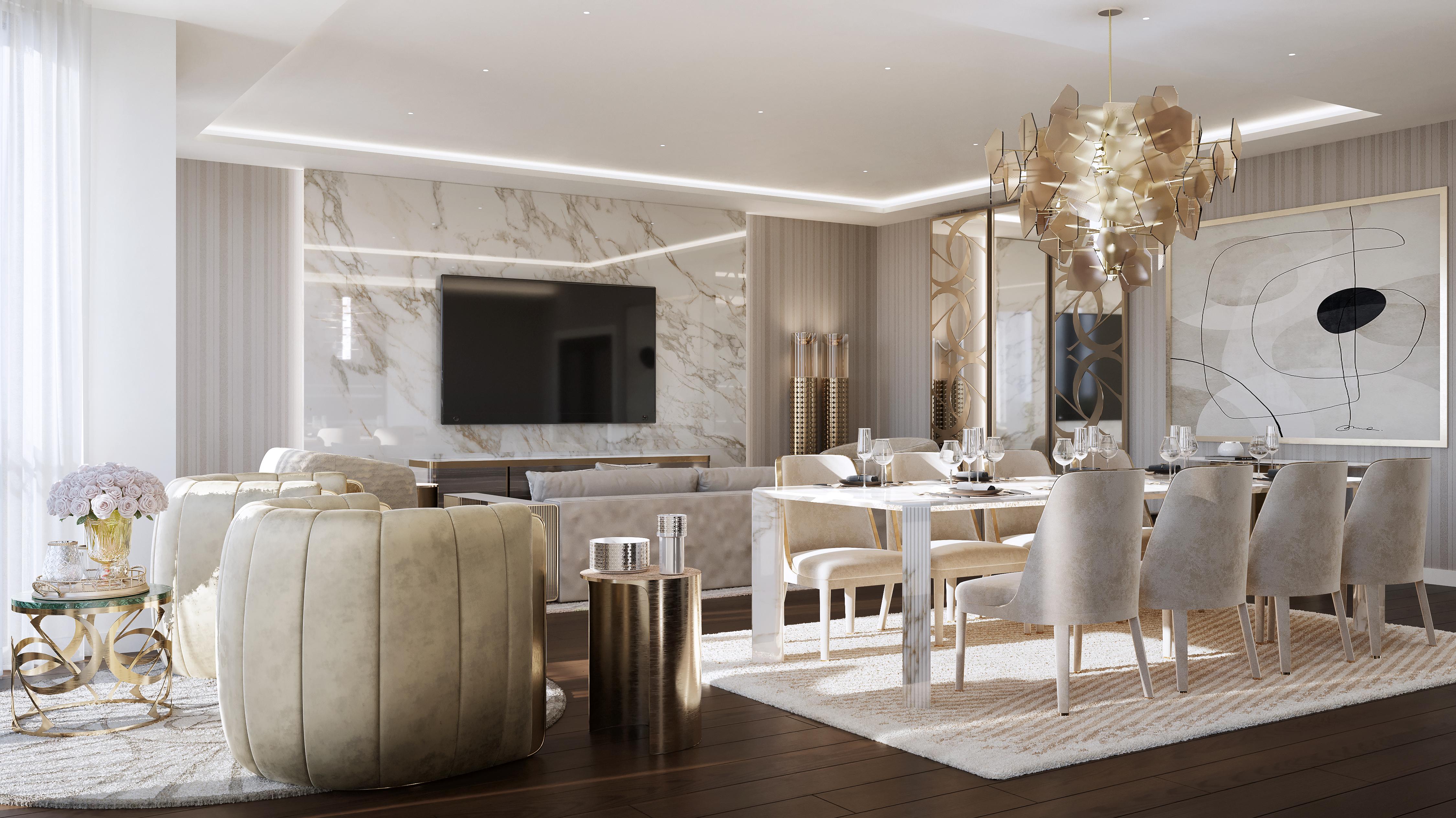 Table de salle à manger de style Art Déco Elie Saab Maison Calacatta en marbre doré, Italie en vente 6