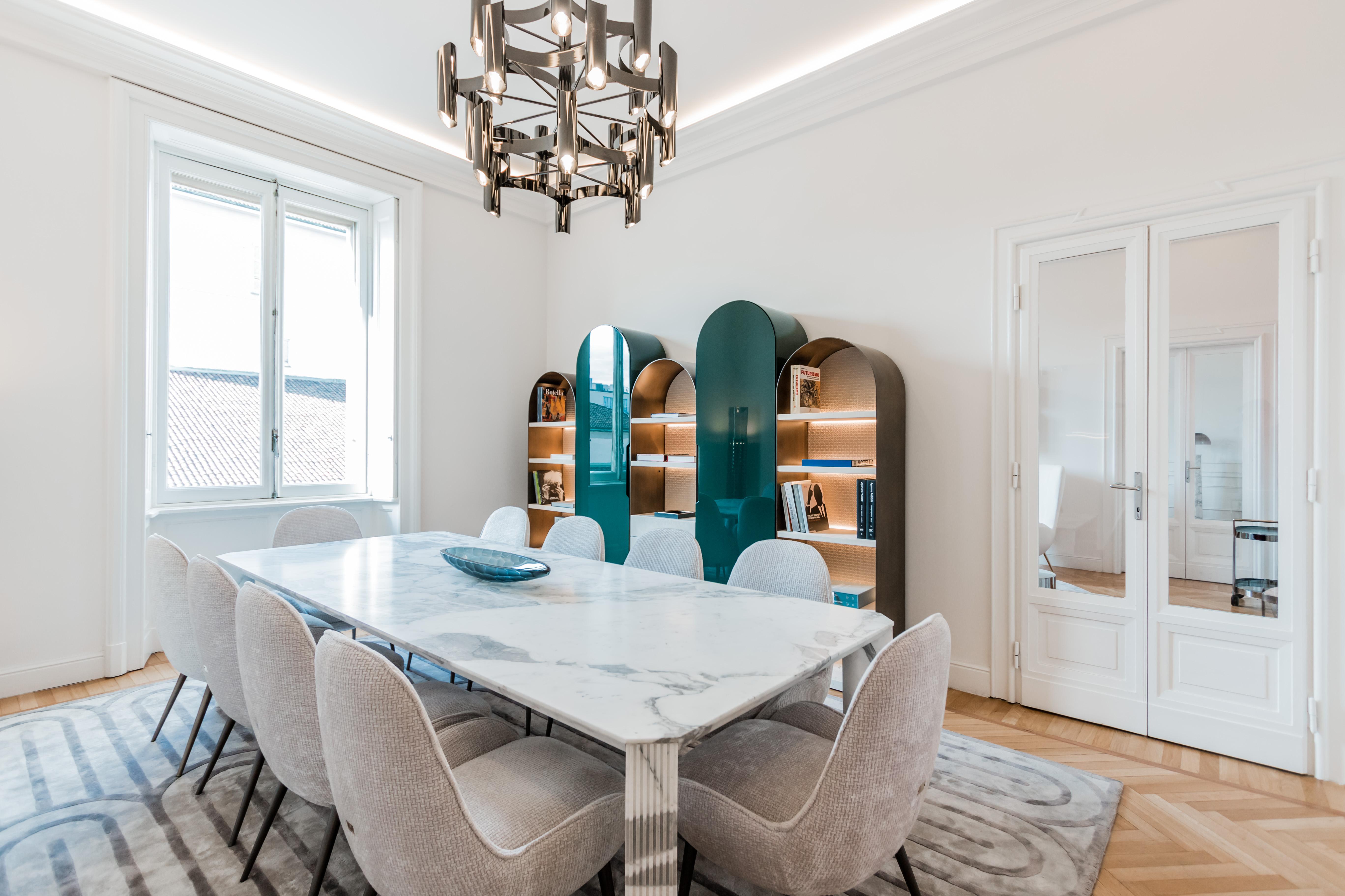 Table de salle à manger de style Art Déco Elie Saab Maison Calacatta en marbre doré, Italie Neuf - En vente à Mariano Comense, CO