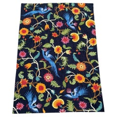 Alfombra tapiz de lana bordada en punto de cadeneta estilo Art Déco Aves del Paraíso