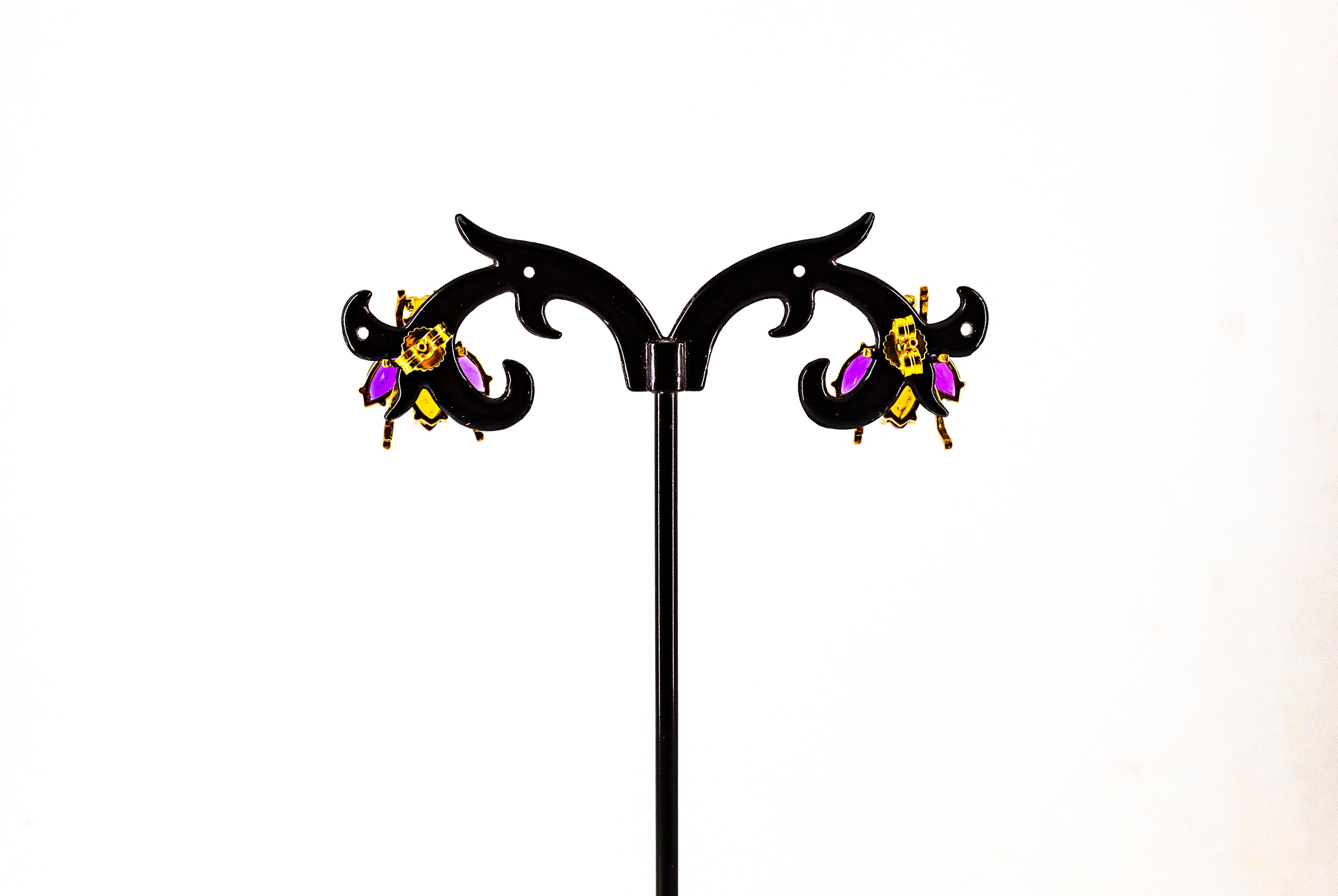 Pendientes Esmeralda Amatista Citrino Rubí Oro Amarillo Moscas Estilo Art Decó en venta 4