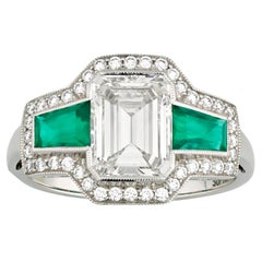 Art Deco Style Emerald and Diamond Ring