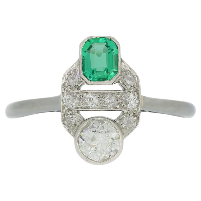Art Deco Style Emerald and Diamond Ring