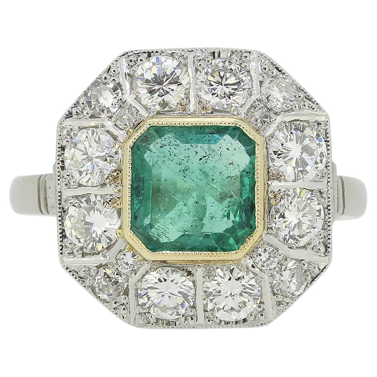 Art Deco Style Emerald and Diamond Ring