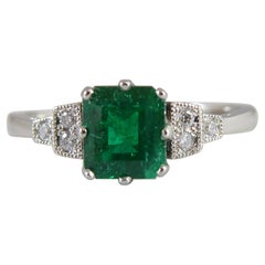 Art Deco Style Emerald and Diamond Ring, New 
Unworn