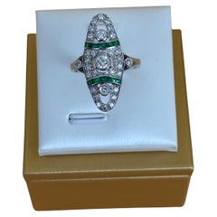 Art Deco Style Emerald and Diamond Ring with Calibré Emeralds in 18K White Gold