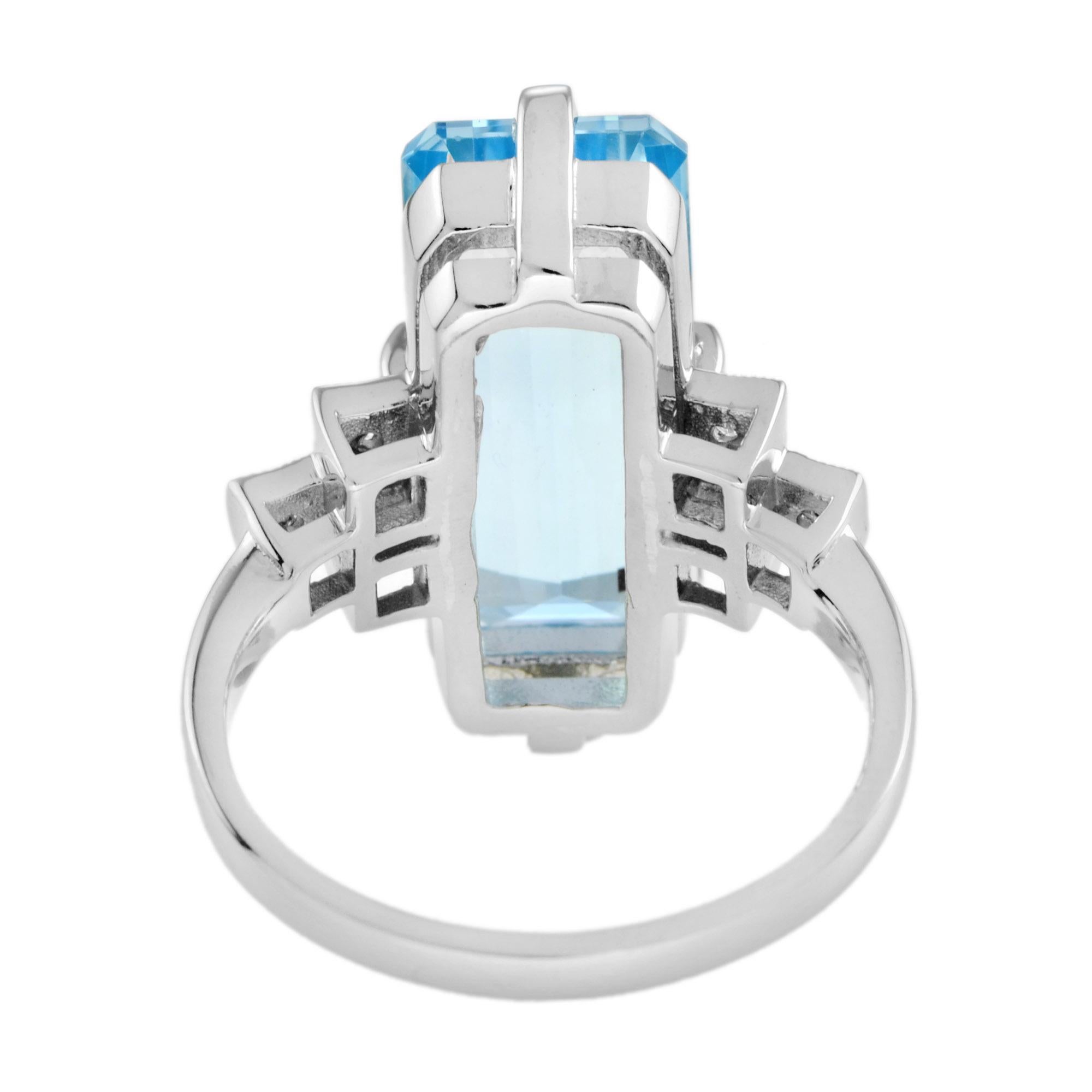 For Sale:  Art Deco Style Emerald Cut Blue Topaz and Diamond Cocktail Ring in 18K Gold 4