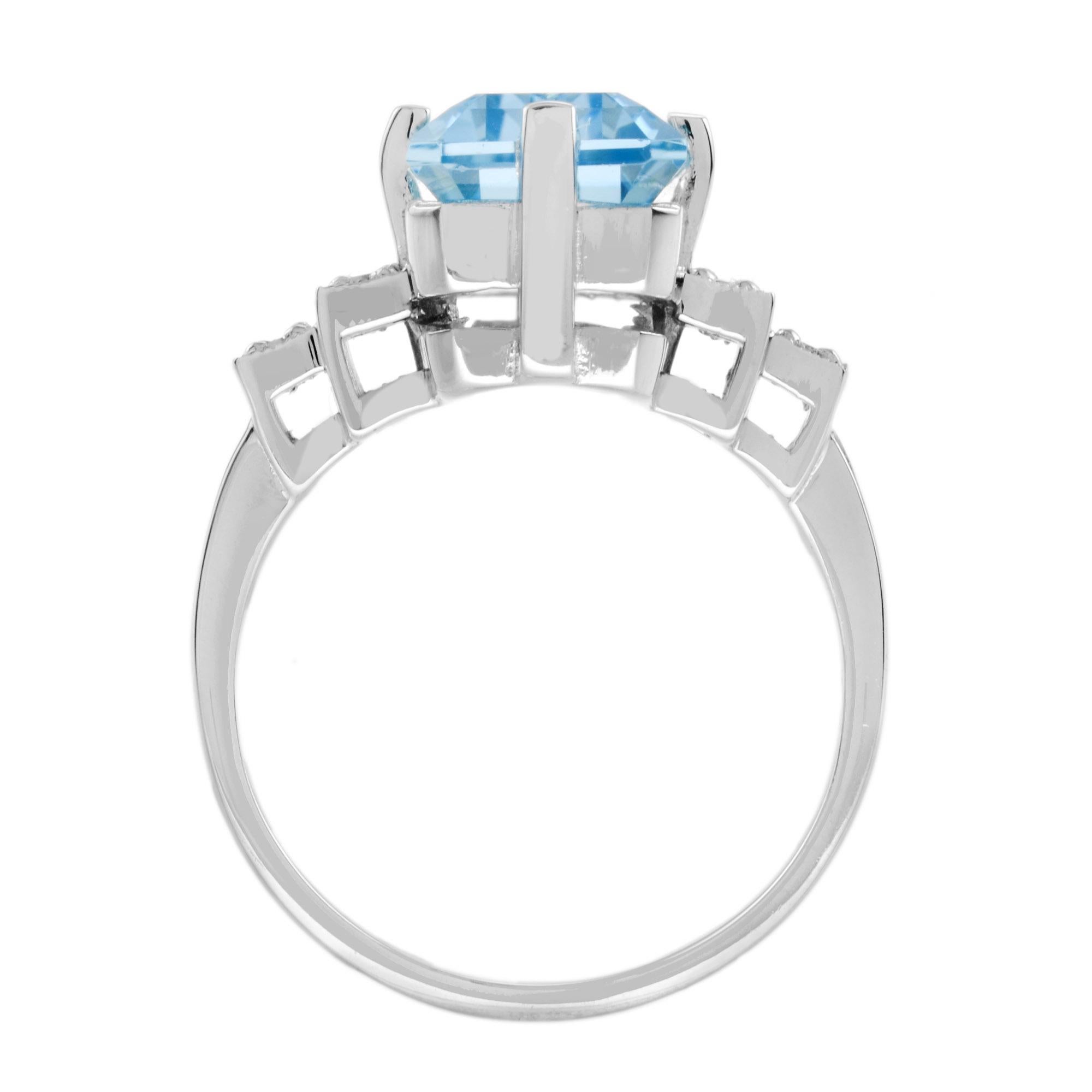 For Sale:  Art Deco Style Emerald Cut Blue Topaz and Diamond Cocktail Ring in 18K Gold 5