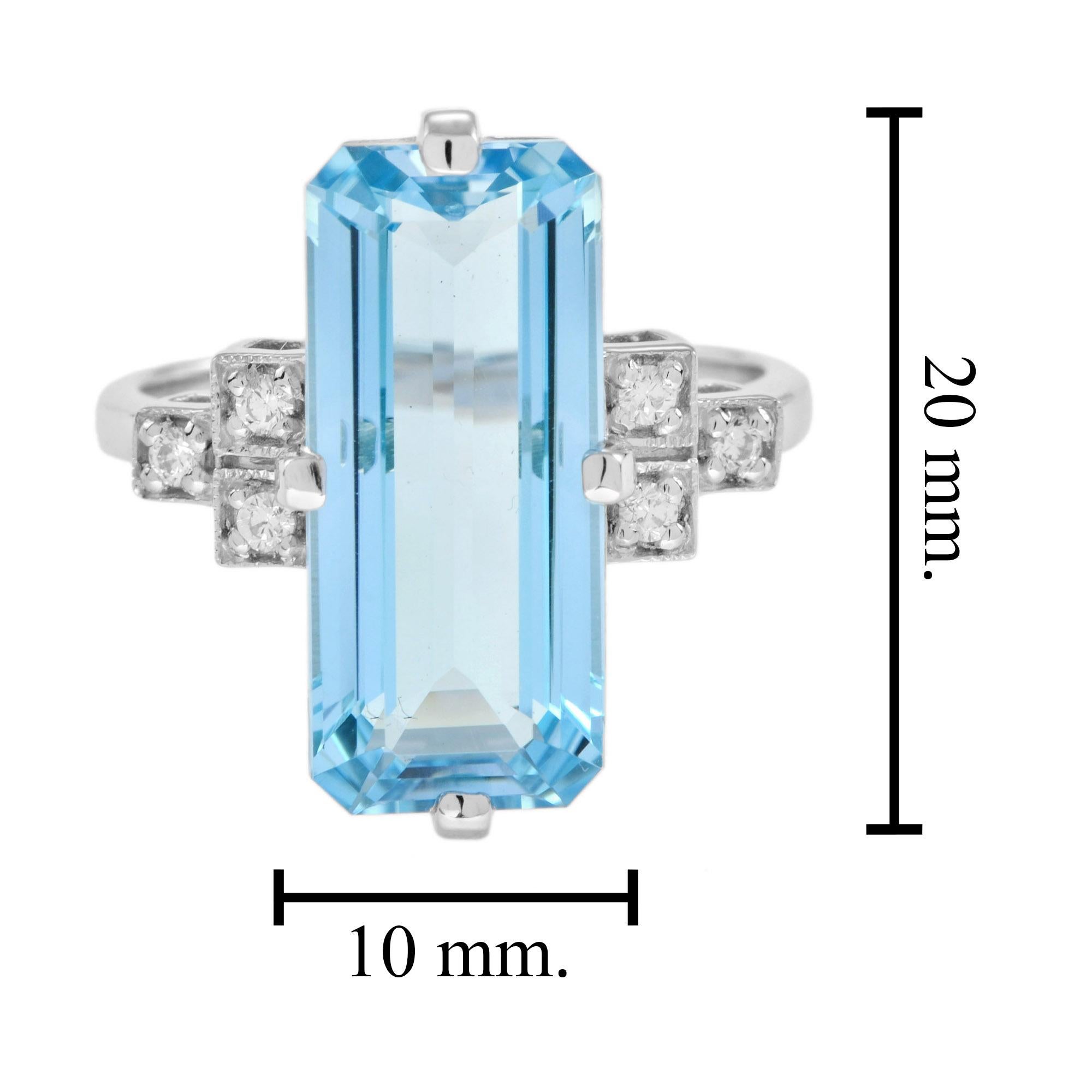 For Sale:  Art Deco Style Emerald Cut Blue Topaz and Diamond Cocktail Ring in 18K Gold 6