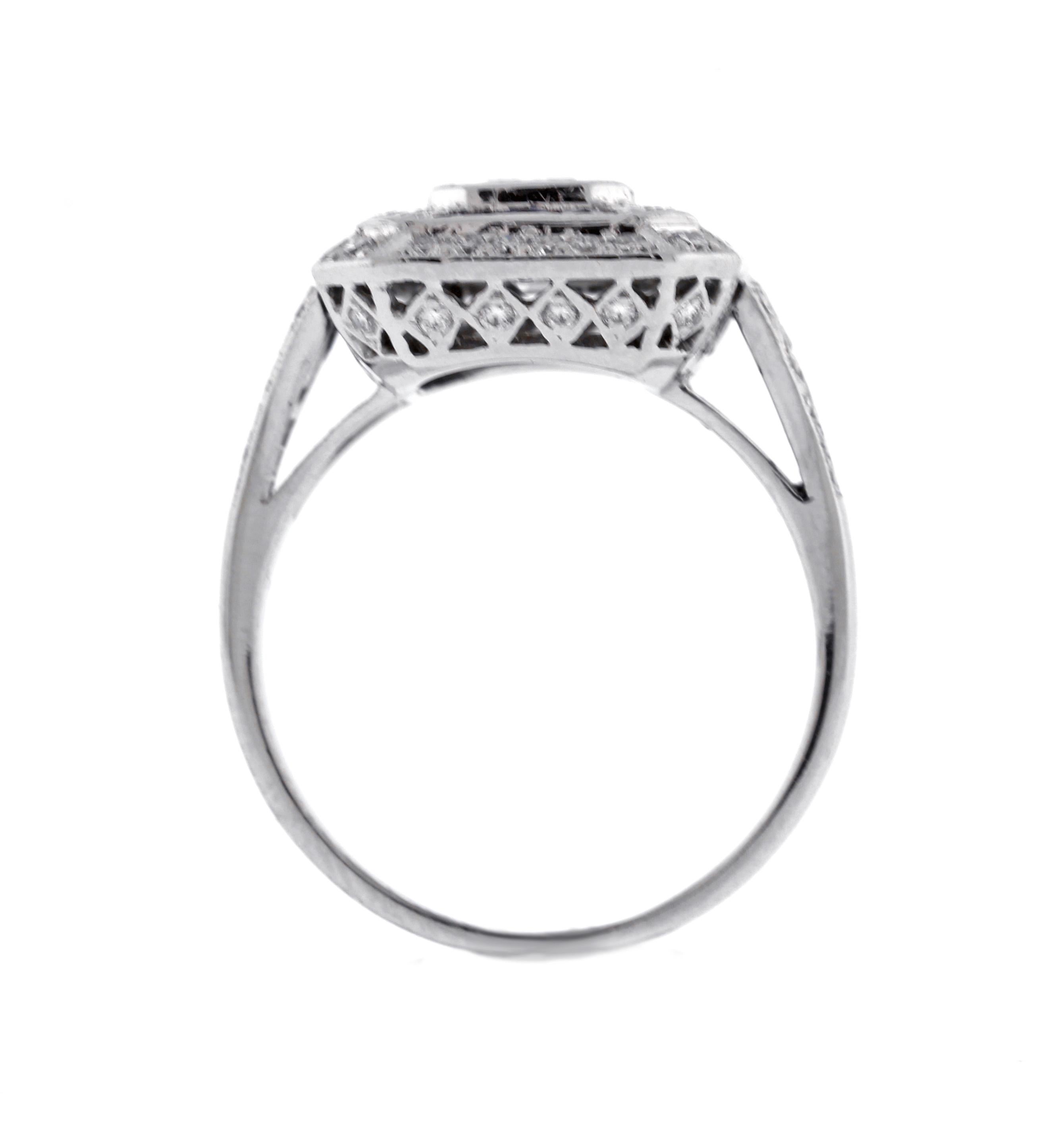 Women's or Men's Art Deco Style Emerald Cut Diamond and Sapphire Ring