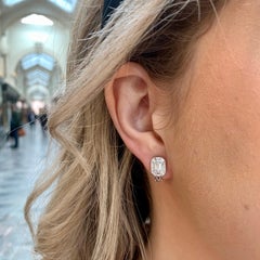 Art Deco Style Emerald Cut Diamond Cluster Earrings in Platinum