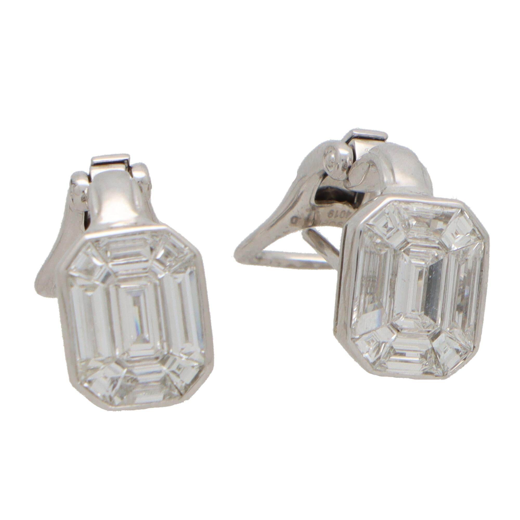 Art Deco Style Emerald Cut Diamond Cluster Earrings in Platinum 3