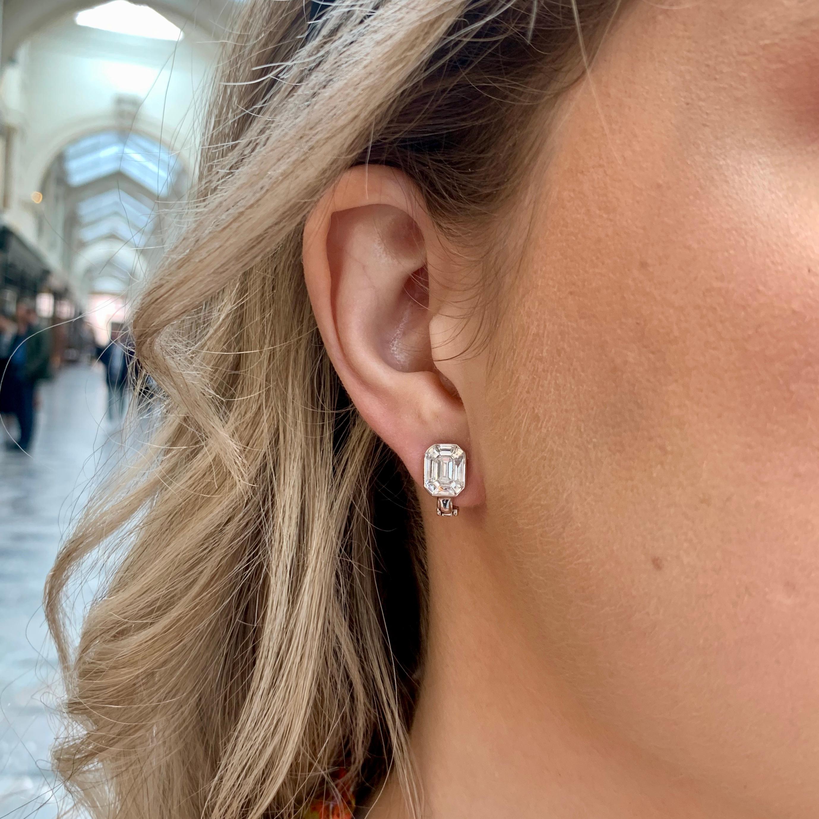 Art Deco Style Emerald Cut Diamond Cluster Earrings in Platinum 4