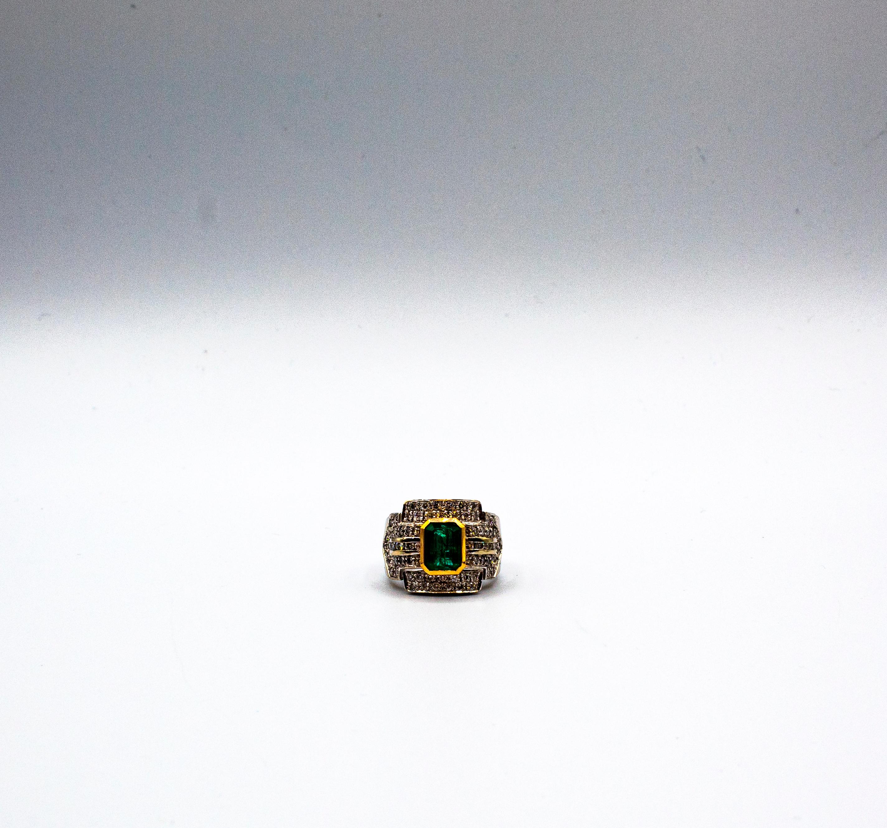 Art Deco Style Emerald Cut Emerald White Diamond White Gold Cocktail Ring For Sale 6