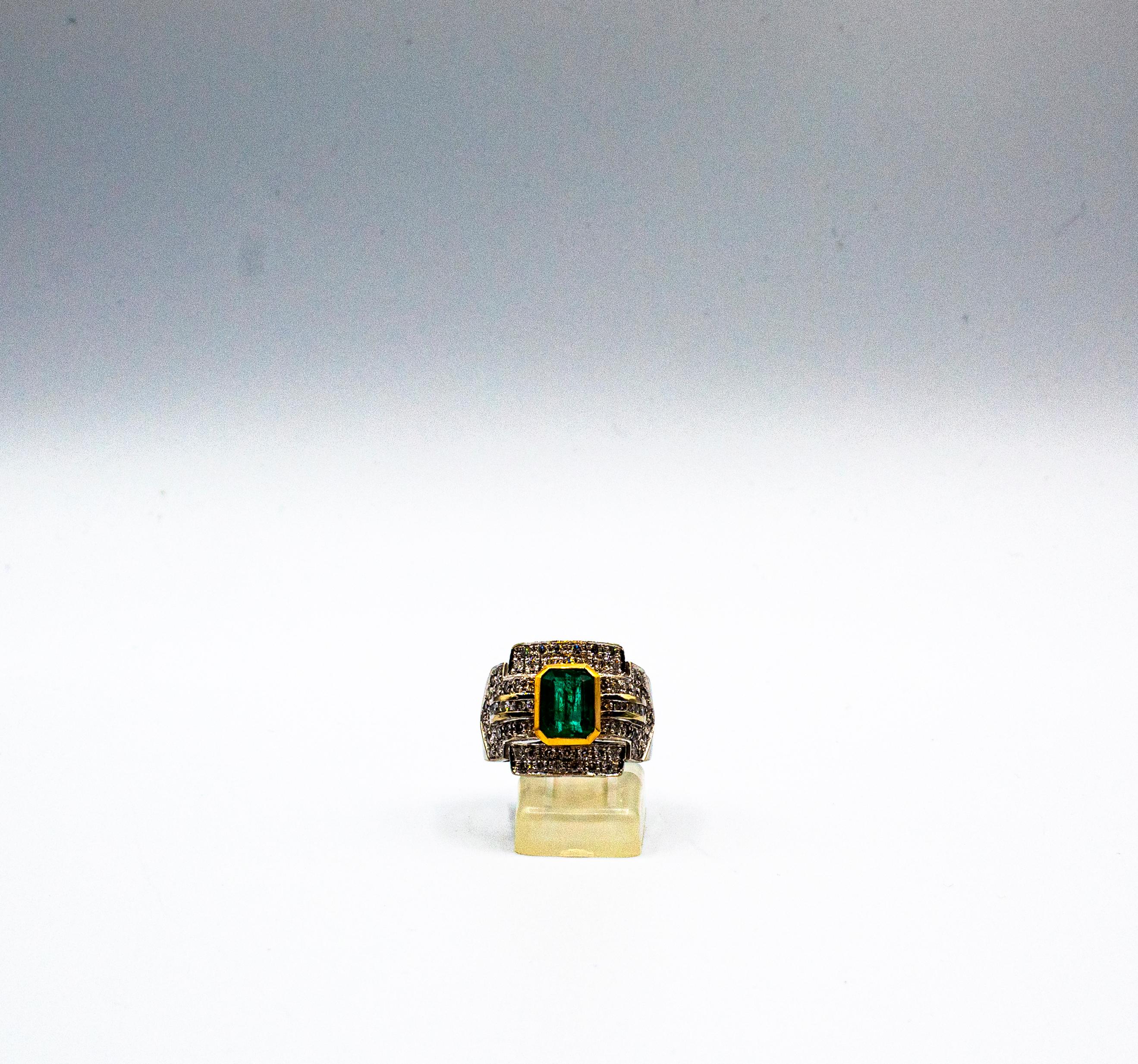 Weißgold-Cocktailring im Art-déco-Stil mit Smaragd im Smaragdschliff und weißen Diamanten 2