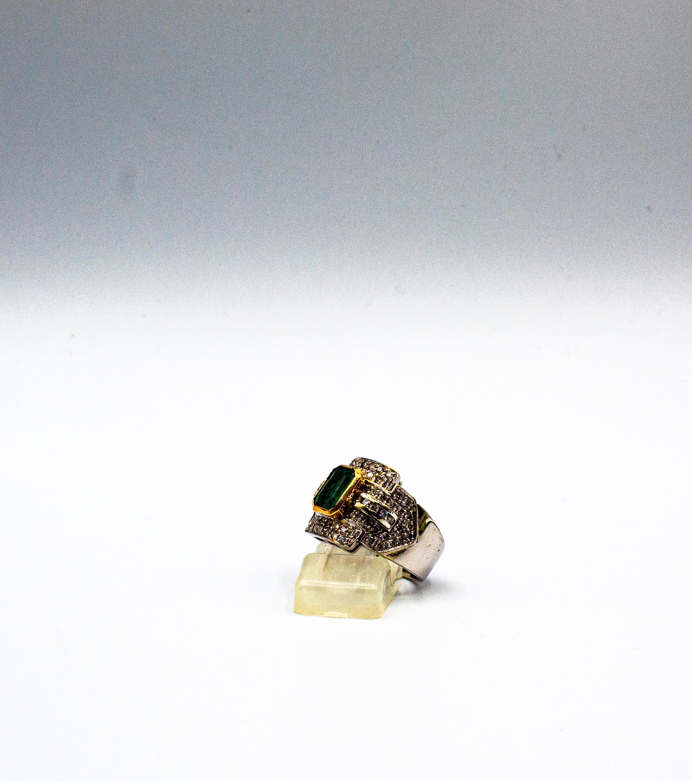 Art Deco Style Emerald Cut Emerald White Diamond White Gold Cocktail Ring For Sale 4
