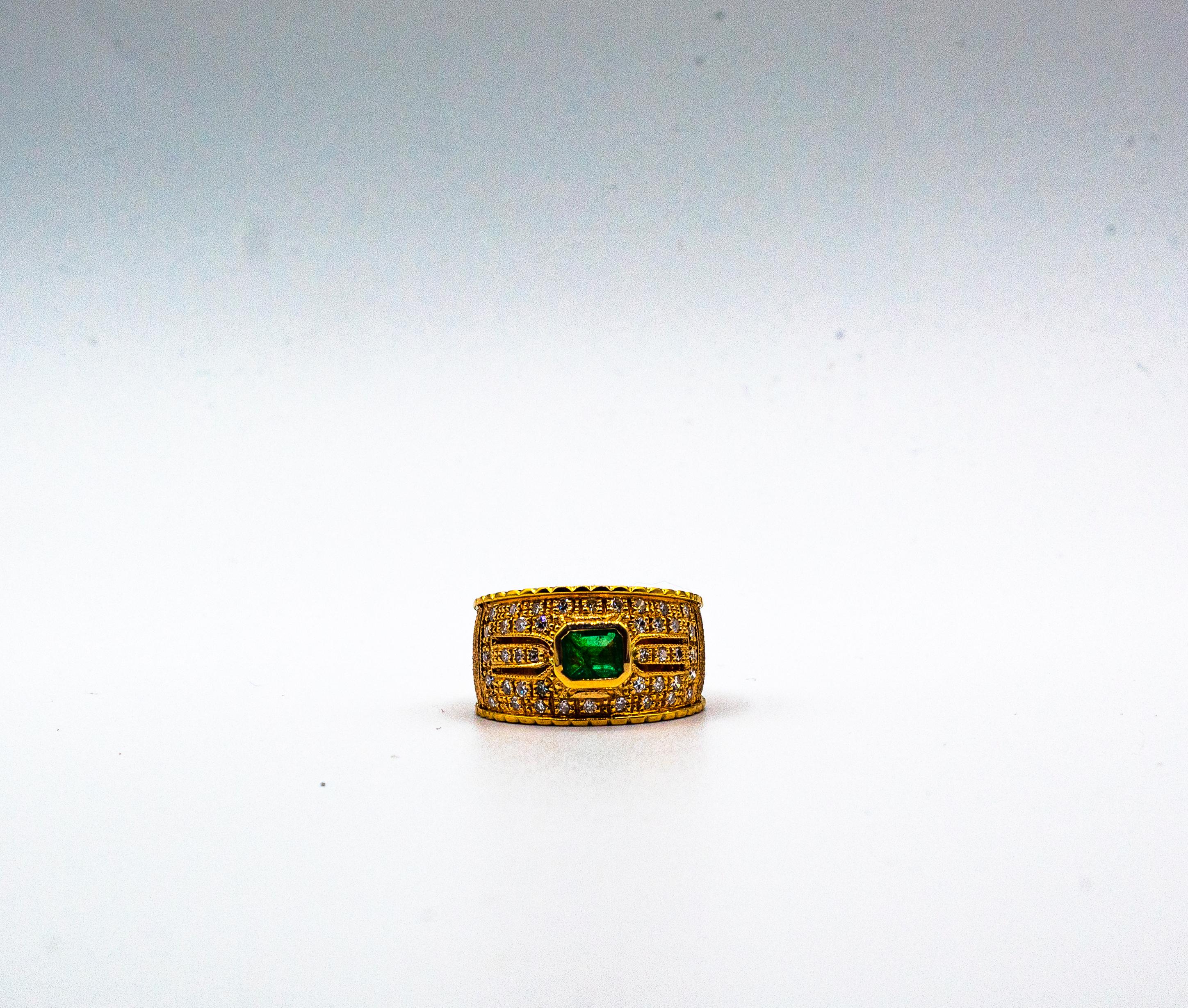 Art Deco Style Emerald Cut Emerald White Diamond Yellow Gold Cocktail Ring For Sale 5