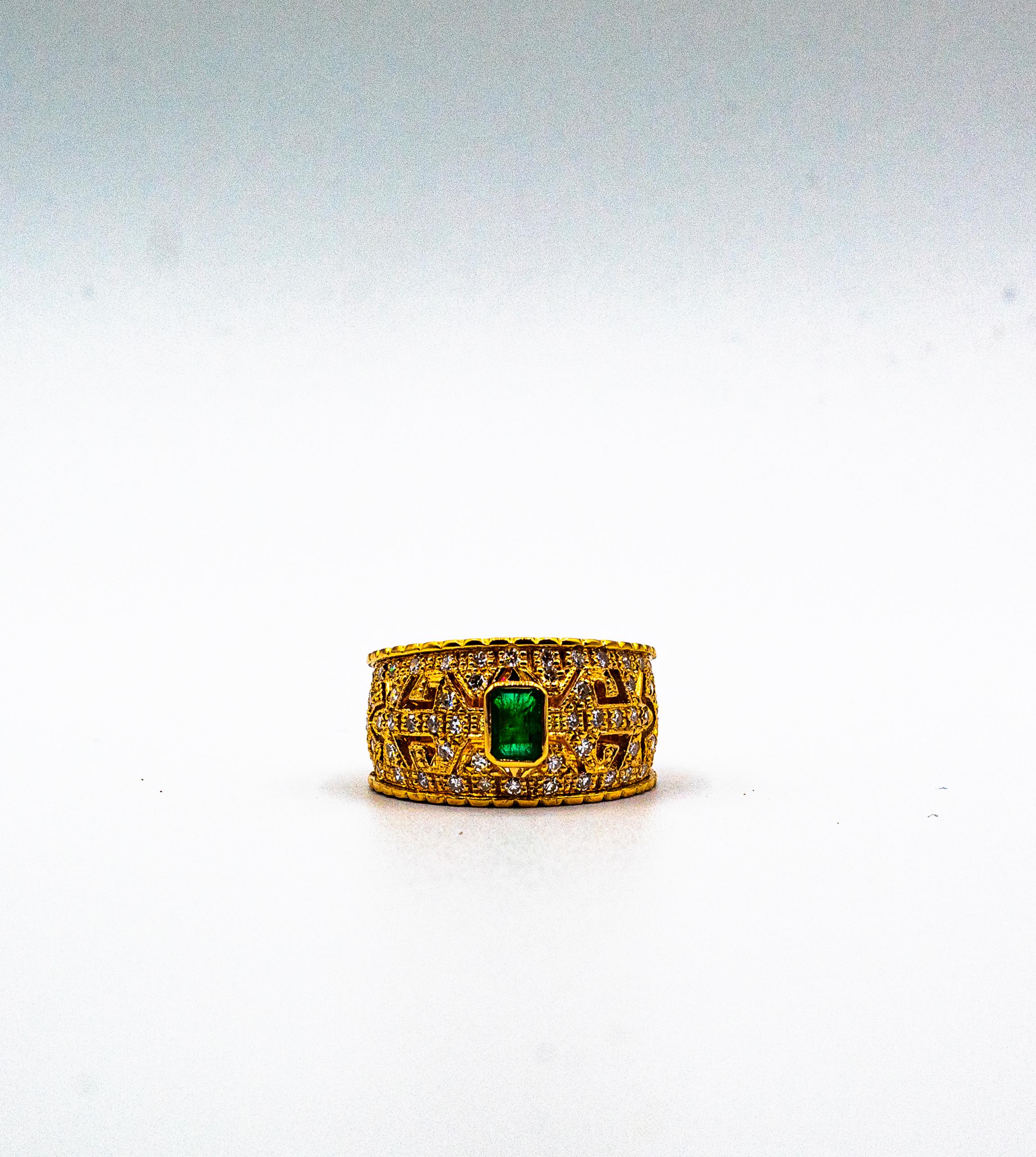 Art Deco Style Emerald Cut Emerald White Diamond Yellow Gold Cocktail Ring For Sale 6